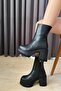 Women's Pita Black Leather (8 cm) Platphom Heeled Zippered Boots - 5
