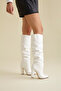 Belower Bellows Boots White Matte 10 cm Women's Boots, Heels - 6