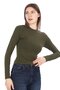 Stretch Fabric Cotton Crop T-Shirt - Slim Fit - Khaki - 3