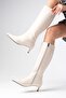 Carolina Beige Color Zippered, Thin Faux Fur Lined Short Heeled Women's Boots