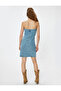Strapless Denim Dress Mini Sleeveless A-Line Buttoned Stitching Detail Slim Fit - 4