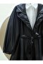 Double Pocket Buttoned Leather Cap with Elastic Handle - Black - 3