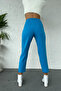 Blue High Waist Standard Mold Women's Fabric Trousers - 02052 - 3