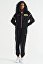 Black Stand Collar Zippered Neon Detailed Oversize Women's Tracksuit Set - 02256 - 3