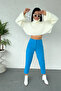Blue High Waist Standard Mold Women's Fabric Trousers - 02052 - 4