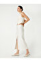 Linen Blend Long Skirt with Slit Detail A-Line - 2