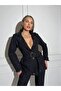 Women's Black Imported Glittery Tweed Fabric Lined Belted Tassel Detail Beaded Accessory Design Suit