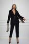 Women's Black Imported Glittery Tweed Fabric Lined Belted Tassel Detail Beaded Accessory Design Suit - 5