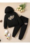 Girls' Cozy Cute Leopard Heart Premium Compact Sweatshirt & Sweatpants Set 2-Piece Sportswear Set