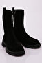 21551-22K Women's Zippered Long Boots Black Suede Genuine Leather - 2