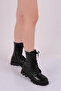 744-22K Women's Lace-Up Zippered Boots Black Crinkled Patent Leather - 5