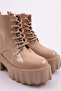 Es801 Women's Thick Sole Lace-Up Boots Nude Wrinkled Patent Leather - 4