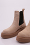 Women's Stretch Detailed Thick Sole Boots Beige Suede Genuine Leather - 4