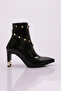 Women's Pointed Toe Trock Heeled Boots Black Patent Leather 9133284