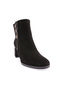406 Women's Row Buckle Side Zipper Heeled Boots Black Suede - 2