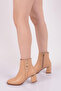406 Women's Row Buckle Side Zipper Heeled Boots Nude - 5