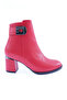 حذاء نسائي بكعب عالٍ باللون الأحمر - مزود بإبزيم وسحاب جانبي
