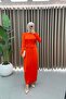 Satin Fabric Belt Detailed Hijab Evening Dress - Coral