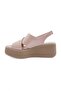 Women's Cross Strap Thick Sole Sandals Beige Genuine Leather 69173335 - 3