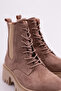 22031 Women's Zippered Lace-Up Boots with Stretch Detail Mink Suede - 4