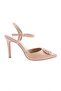 Women's Crystal Buckle Ankle Strap Thin Heeled Shoes Nude 21162821