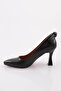 Women's pointed toe finger low-cut back bow heeled goblet shoe black 81121029 - 3