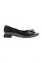 Women's Black Patent Leather Ballerinas - Pointed Toe, Crystal Stone Buckle, Galvanized Heels 39182534