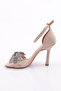 Women's Silver Stone Bow Sandals Beige Satin 3131033210 - 3