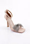 Women's Silver Stone Bow Sandals Beige Satin 3131033210 - 2