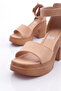 Women's Single Strap Thick Sole Heeled Shoes Nude 27343138 - 4