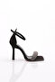 Women's Silver Stone Ankle Strap Closed Back Heeled Sandals Black Satin Black Stone 313933210
