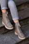(Kia) Genuine Leather Lace Detailed Zippered Rubber Boots Genuine Leather Vizon Flotter