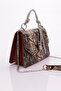 Women's Classic Bag with Corduroy Stones and Brown Snake Pattern - 2
