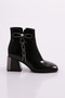 Black Patent Leather Women's Heeled Boots - Wrinkled 421163488