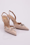 Women's Stone Rope Detailed Open Back Heeled Shoes Beige Matte Satin 62712859 - 2