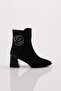 23120 Women's Heeled Boots Black Wrinkled Black Suede