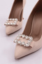 Women's Square Stone Buckle Heels Shoes Beige Scuba 452362821 - 4
