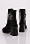 23120 Women's Heeled Boots Black Wrinkled Black Suede - 3