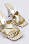 9012 Women's Stone Strip Heeled Slippers - 4