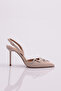 Women's Stone Rope Detailed Open Back Heeled Shoes Beige Matte Satin 62712859
