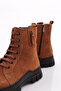 Women's Zipper Detailed Lace up Boots Tan Suede Genuine Leather 1681123217 - 4