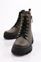 Women's Zipper Detailed Lace up Boots Khaki Genuine Leather 1681123217 - 4