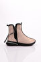 600 Women's Zippered Stone Striped Boots Beige Stone Black