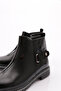 Women's Black Wrinkled Boots - Buckle, Back 26721097 - 4