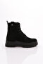 Women's Zipper Detailed Lace up Boots Black Suede Genuine Leather 1681123217