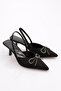 Women's Ribbon Patterned Heeled Shoes Black Nubuck 410973378 - 2