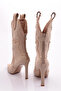 Women's Stone Embroidered Heeled Western Boots Beige Suede 63842859 - 3
