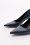 Women's Oval Heeled Shoes Navy Blue Wrinkled Patent Leather 26935910 - 4