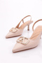 Women's Side Open Heeled Shoes Beige 410953378 - 4