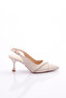 Beige Satin Women's Heeled Evening Shoes - 353143539